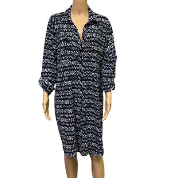 Ultra Flirt Plus Geometric Black White Button Down Shirt Dress Plus Size 2X - Picture 1 of 8